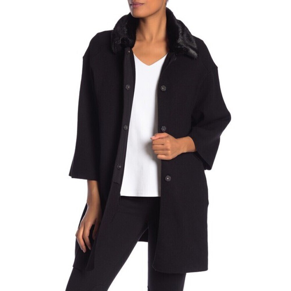 Catherine Catherine Malandrino Faux Fur Collar Snap Jacket In Black Size S $139
